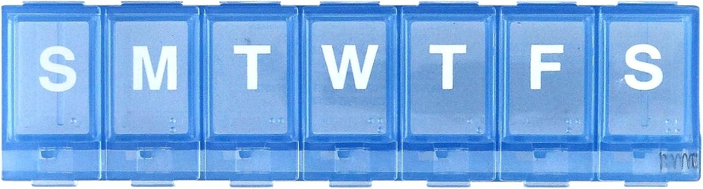 EZY DOSEウィークリー(7日)ピルプランナー、薬用ケース、ビタミンオルガナイザーボックス、安全な処方薬への小錠コンパートメント、事故の緩和、青