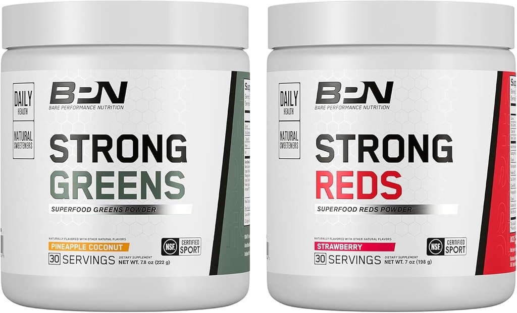 BARE PERFORMANCE NUTRITION BPN 強力なグリーン (パイナップルココナッツ) & レッド (イチゴ) スーパーフード バンドル