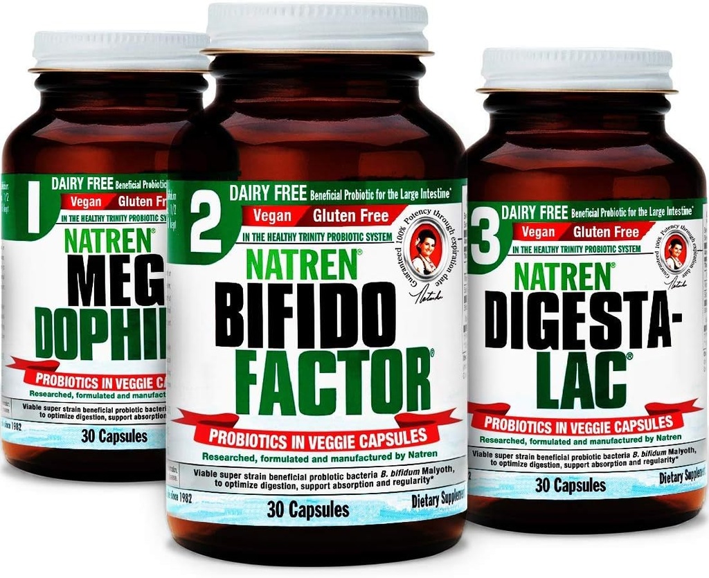 Natrenの健康な開始システム酪農場の改善された消化のための自由なプロバイオティック サプリメント システム、30のカプセル(3のパック)