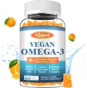 Omega-3 Gummies Potent Algae Omega Source, Boost Brain, Eye & Immune Function, with DHA and EPA Vegan & Sugar Free, Orange Flavor, 60 Count