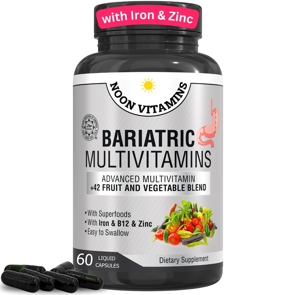 女性&男性のための鉄とBariatric Multivitamin - エネルギー&免疫サポートのためのオールインワン42スーパーフードブレンド - 手術後の回復、簡単なスワロー、ハラール、米国製(60液体カプセル)