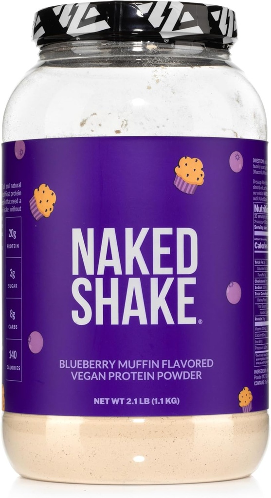 Naked Shake - Blueberry マフィンプロテインパウダー - MCTオイル、グルテンフリー、大豆フリー、GMOや人工甘味料 - 30サービングで米国とカナダの農場の風味豊かな植物ベースのタンパク質