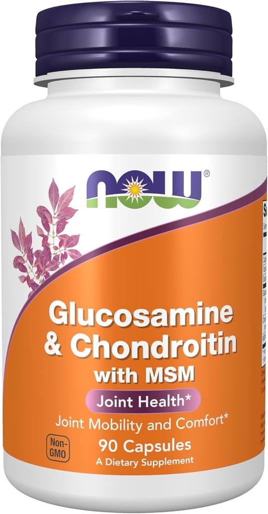 NOW Foods Supplements, Glucosamine & Chondroitin with MSM, Joint Health, Mobility and Comfort*, 90 Veg Capsules