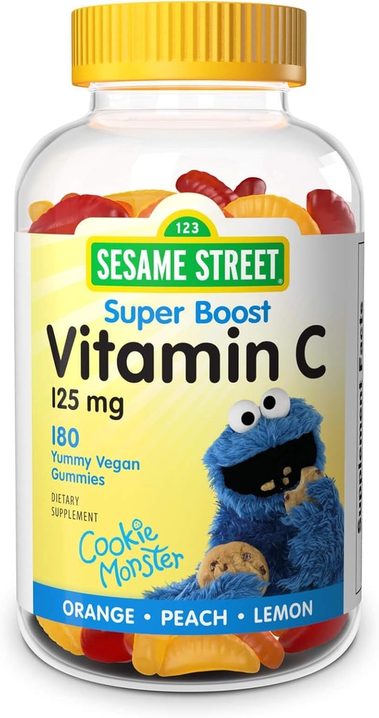 Webber Naturals SesameストリートビタミンC子供2 +、125mgのビタミンC / Gummy、6ヶ月の供給、グルテン、乳製品、ピーナッツ&ゼラチン、免疫サポート、180ガミー無料