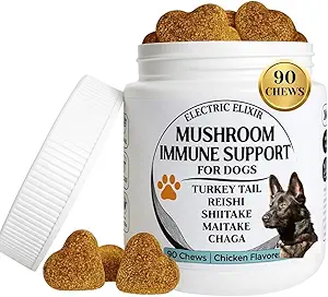 犬免疫サポートキノコサプリメント - 長寿、認知、関節、セルラー&ガット健康 - すべての自然有機、GrainFree - 麻やBumps、鶏の味のための補助金 - 90咀嚼
