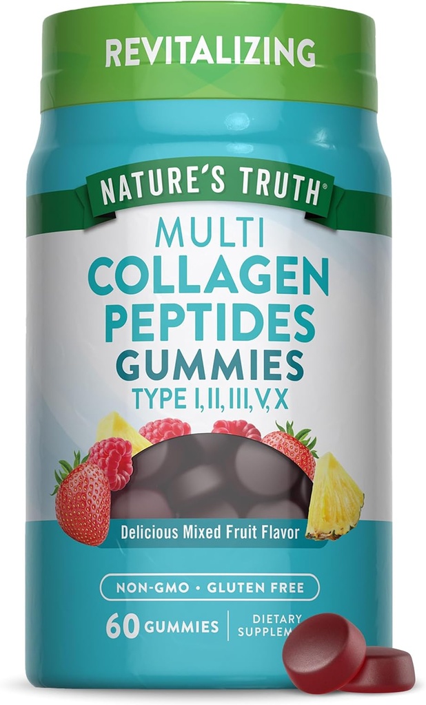 Nature's Truth Multi Collagen Gummies | Type I, II, III, V, X | 60 Count | Non-GMO & Gluten Free Complex Supplement | Mixed Fruit Flavor