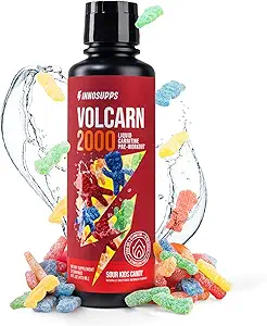 InnoSupps Volcarn 2000 - L-CARNITINE アドバンストエナジー液 | ATP エンハンサーとGBEEC | ブーストエネルギー、フォーカスを強化、カフェインフリー、人工甘味料なし | 32 サービング(サワーキッズキャンディ)