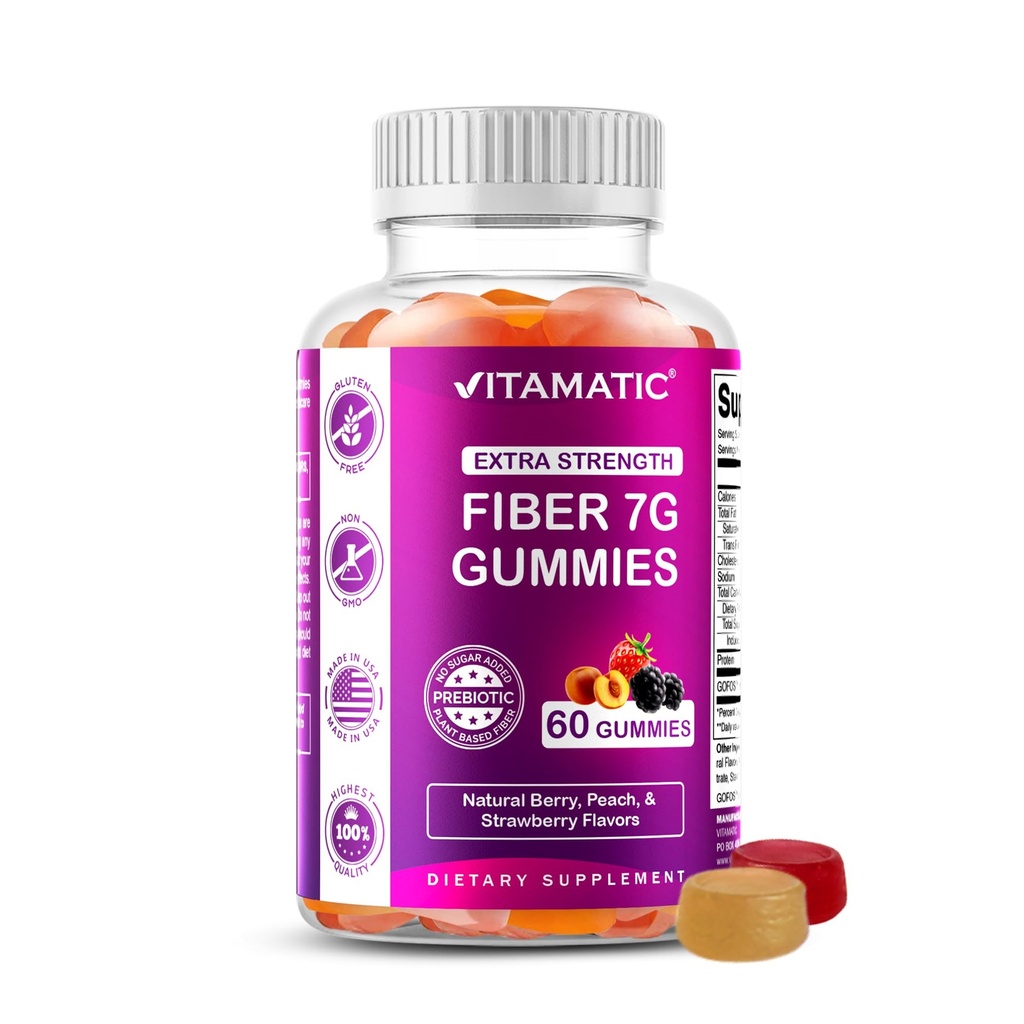 大人のためのVitamatic Prebiotic繊維のグミ - 7g繊維/サービング– 60のペクチン基づいたグミズの余分強さ、ゼロ砂糖は加えました–サポート消化器の健康及び規則–非GMO、ビーガン、グルテンフリー