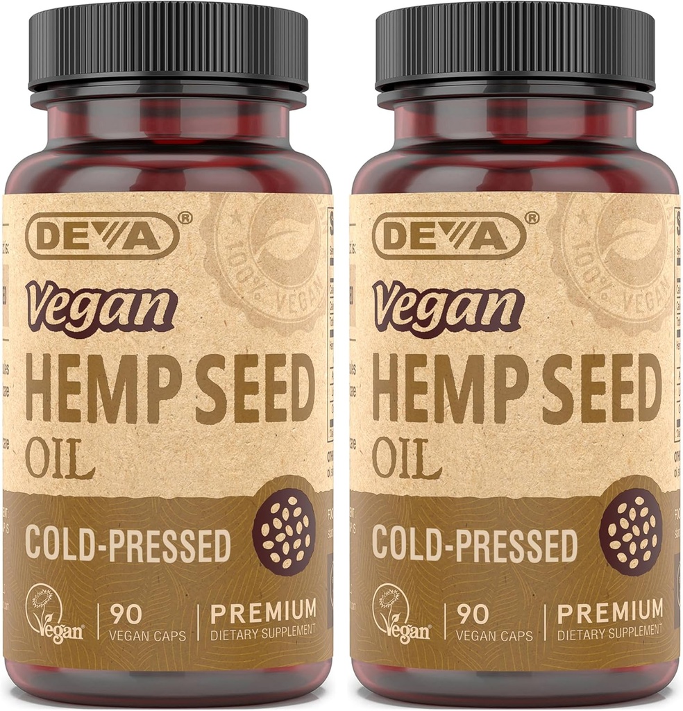 DEVA Vegan Virgin Hemp Seed Oil Capsules 2-Pack – Cold-Pressed, Unrefined, 90 Count Ea
