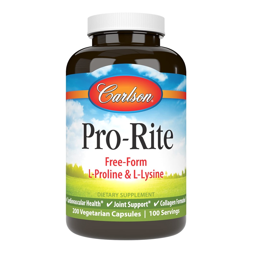 Carlson - Pro-Rite、Free-Form L-Proline&L-Lysine、健康、共同サポート&コラーゲンフォーメーション、200カプセル