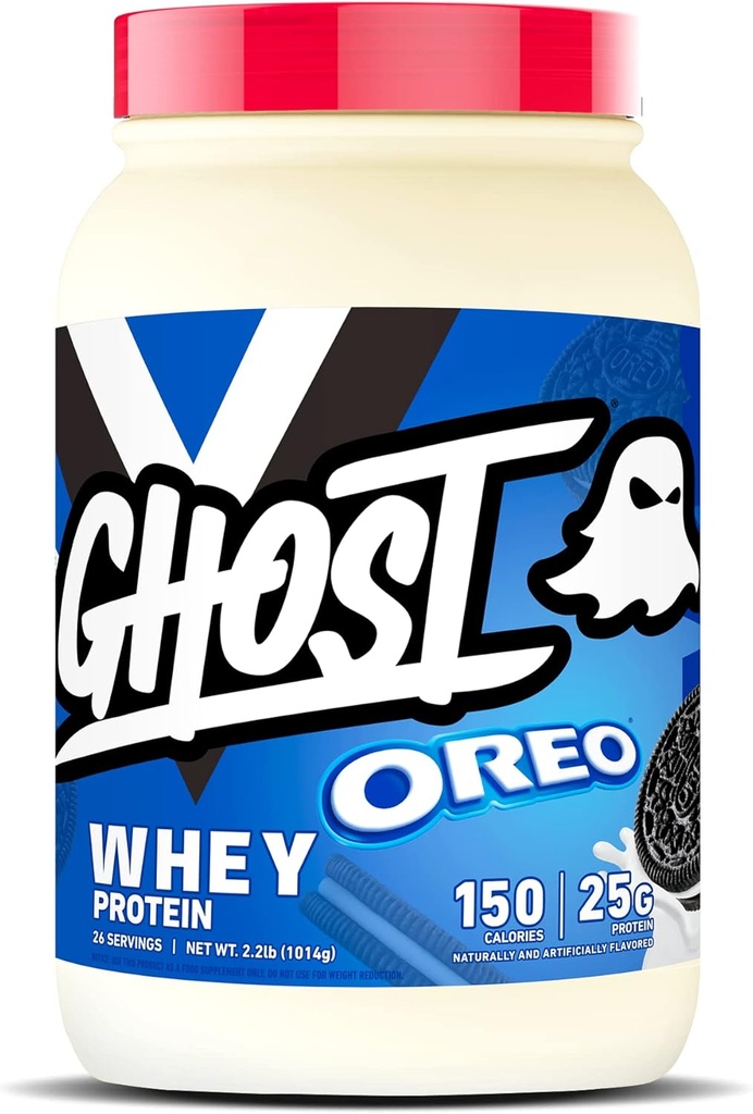 GHOST Whey Protein Powder, Oreo - 2LB, 25G of Protein - Whey Protein Blend -Post Workout Fitness & Nutrition Shakes, Smoothies, Baking & Cooking - Cookie Pieces Inside
