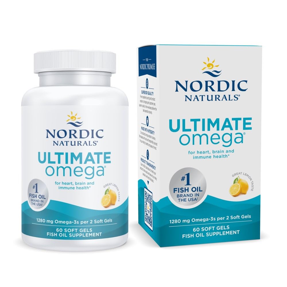 ノルディックナチュラルズ究極のオメガ、レモンフレーバー - 60 ソフトジェル - 1280 mg Omega-3 - EPA&DHAと高周波魚油サプリメント - 脳と心臓の健康を促進 - 非GMO - 30 サービング