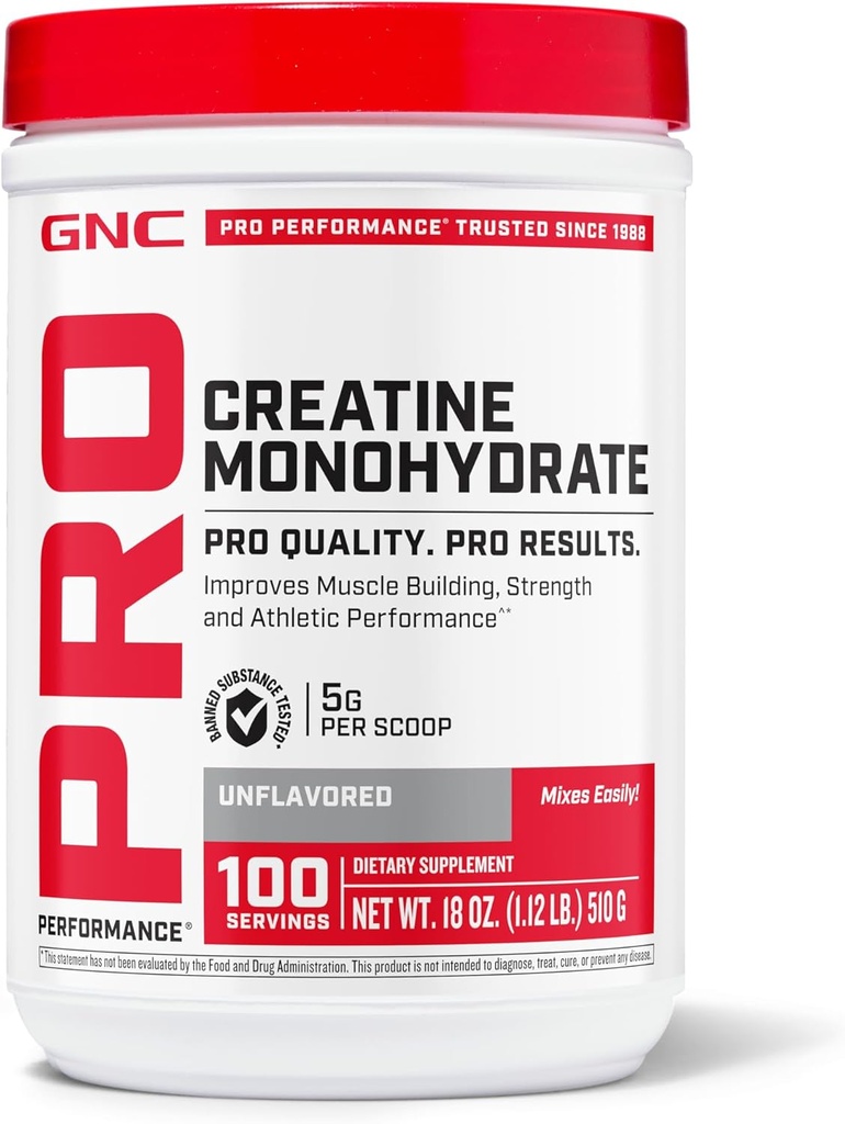 GNC のプロ パフォーマンスのクレアチンの Monohydrate の粉のための女性及び人のサービング、筋肉建物、エネルギー生産、持久力、性能、100 のサービングごとの 5g クレアチン