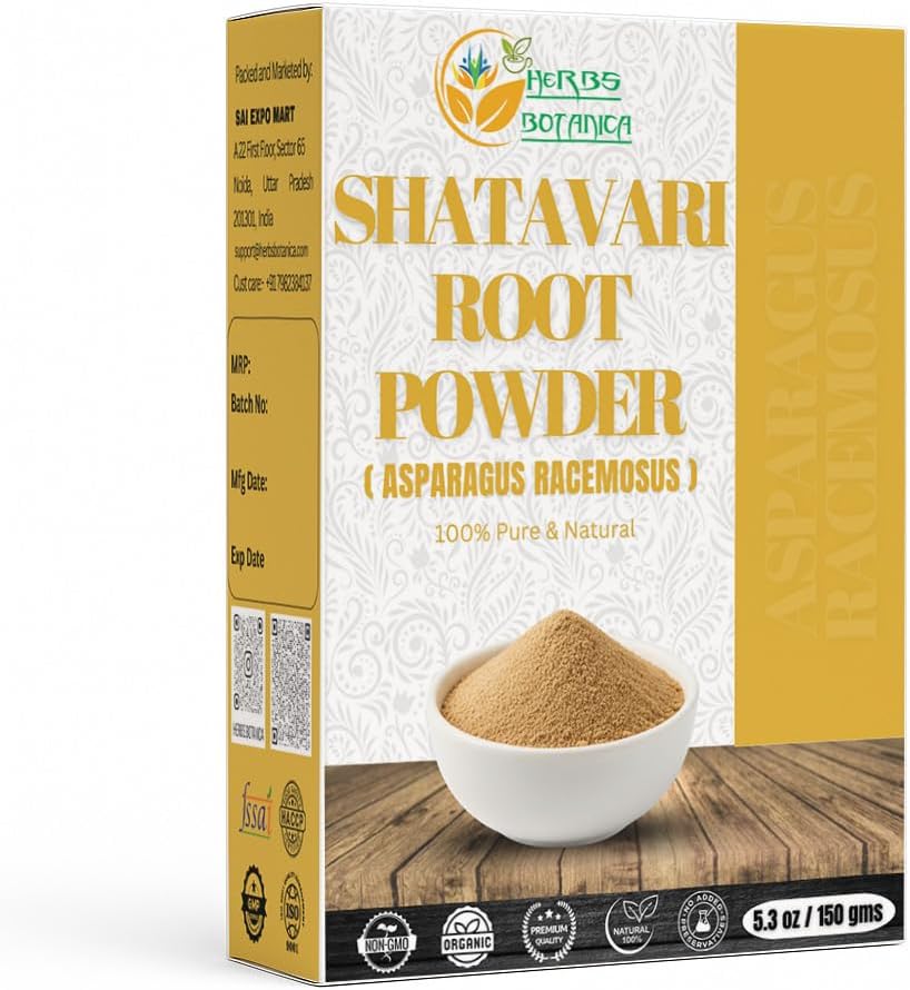Herbs Botanica Shatavari Powder Natural Asparagus Racemosus for Lactation Breastfeeding Shatavri Satawar Kalpa Kalp India Improves Lactation | Rejuvenates Stamina | 5.3 oz / 150 GMS