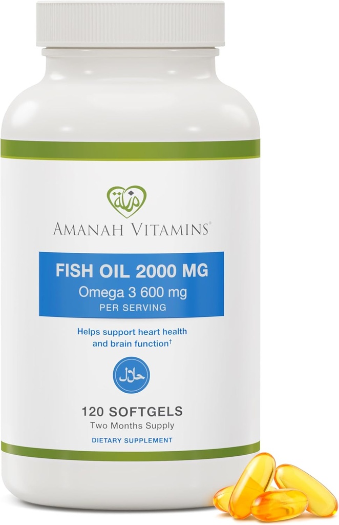 ハラールオメガ3魚油2000mg、120 Softgels、ハラール認証(ISNA承認)、非GMO、グルテンフリー、ハイEPA&DHAオメガ3サプリメント