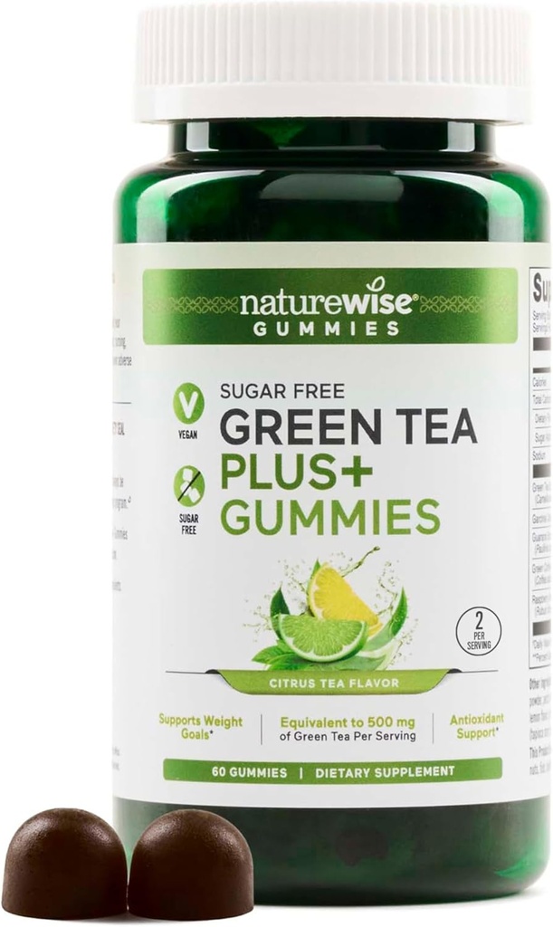 NatureWiseグリーンティーガミー - Keto、砂糖無料 - 女性&男性のためのフィットネス目標をサポート - 500mgグリーンティー+ラズベリーケトン、ガルシニアカンボジア - ビーガン、ノーグルテン - 60カウント[1ヶ月の供給]