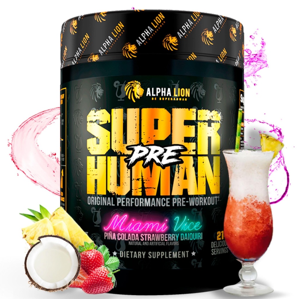 ALPHA LIONのSuperhumanのプレワークアウトの粉、ベータAlanine、Sustainedのエネルギー及び焦点のためのL-Taurine及び三源のカフェイン、ポンプ(21のサービング、マイアミのバイス)のためのNitric Oxide及びCitrulline