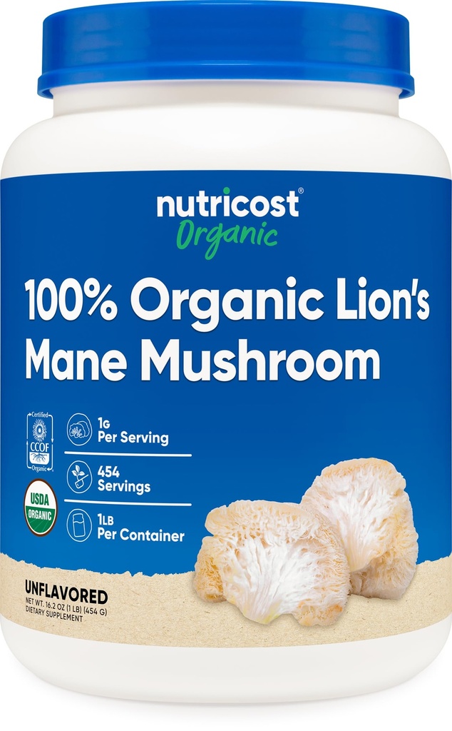 Nutricost有機ライオンのマネのきのこの粉1LB - 証明されたUSDAの有機性