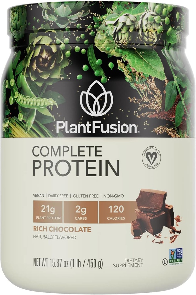PlantFusion完全ビーガンプロテインパウダー - BCAA、消化酵素とエンドウ豆タンパク質 - Keto、グルテンフリー、大豆フリー、非酪農場、砂糖、非GMO - チョコレート1lb