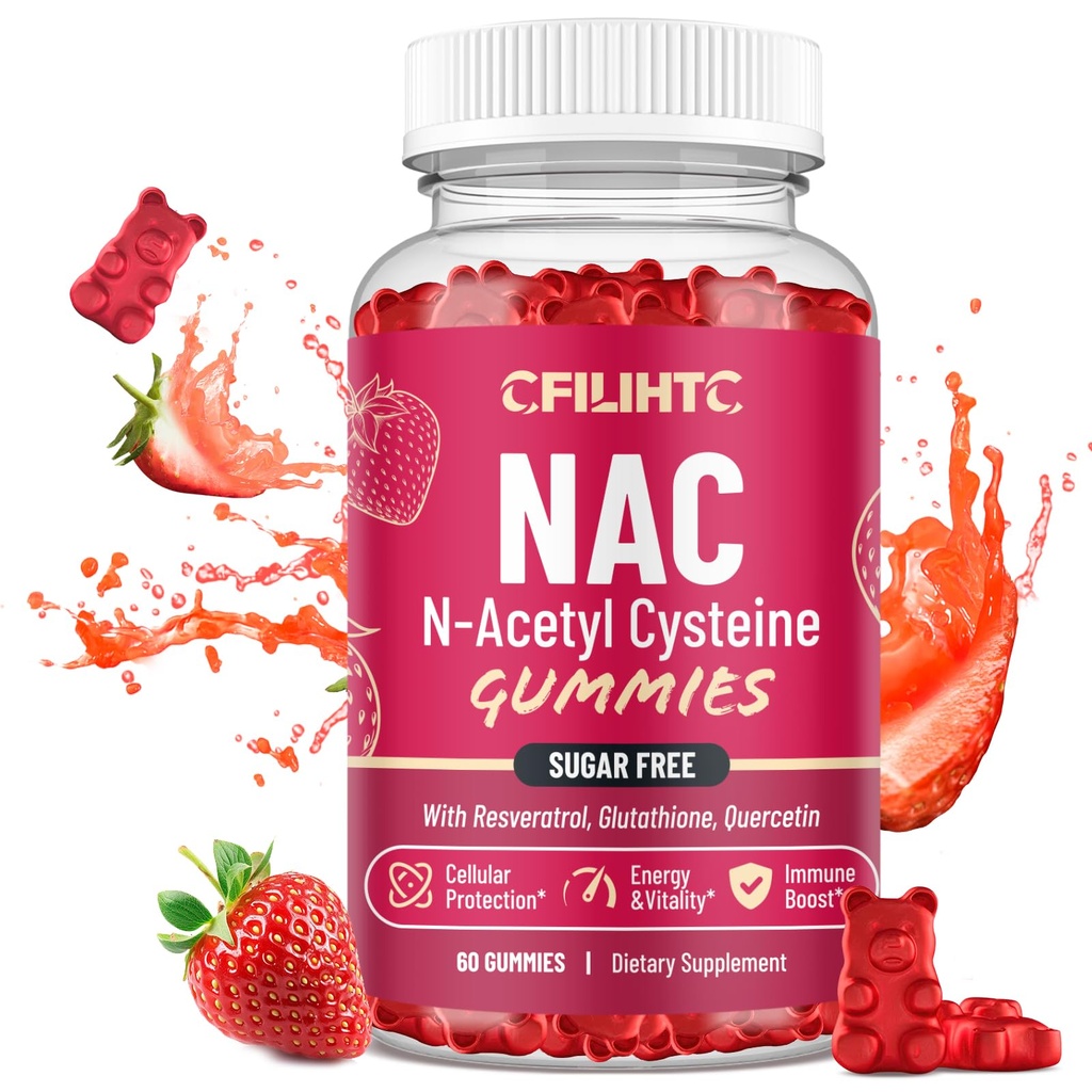 CFILIHTC NACのグミー600mg、グルタチオン、レスベラトロール、マグネシウム、CoQ10、酸化防止剤及び免疫サポート、いちごの味60のガミーのためのNACChewableのNのアセチル Cysteineの補足