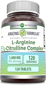 アメージングフォーミュラ L-アルギニン/L-シトルリンコンプレックス1000mg 120錠サプリメント|非GMO|グルテンフリー|米国製