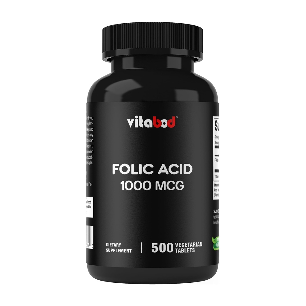 葉酸1mg(1000mcg)(ビタミンB9) - 500ベジタリアンタブレット - 必須の胎児および産後のビタミン