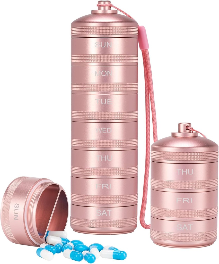 XHTピンクウィークリーメタルピルオーガナイザー7日2回 - 麻酔防水AM PMトラベルピルボックス、ビタミン、魚油&サプリメントのためのヘビーデューティピルホルダーと薬ピルオーガナイザー