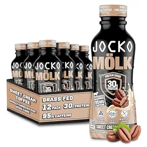 Jockoの燃料のMölk 30gの草の餌の蛋白質の揺れ無し-加えられた砂糖の蛋白質の飲み物のKETOの友好的な準備12のFL Oz (12のパッケージ)の甘いクリームのコーヒーを飲むため