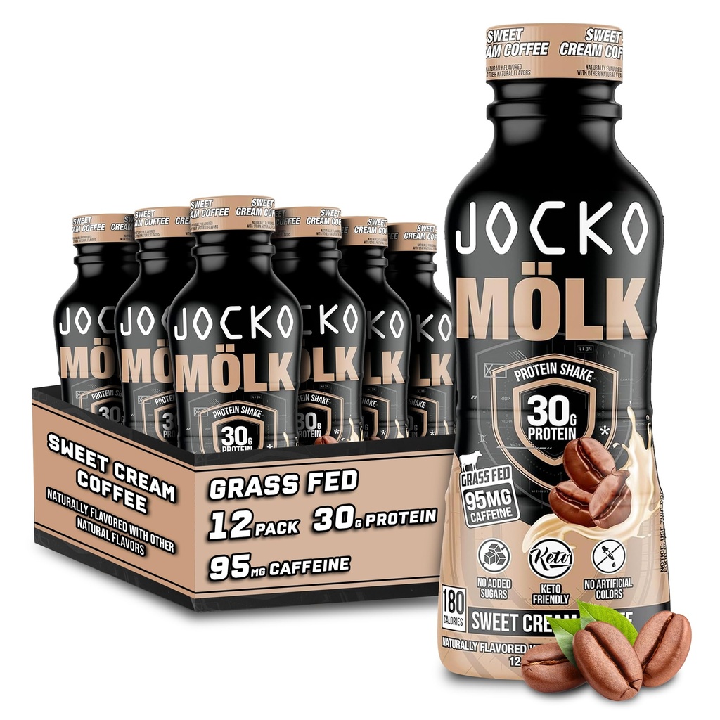 Jockoの燃料のMölk 30gの草の餌の蛋白質の揺れ無し-加えられた砂糖の蛋白質の飲み物のKETOの友好的な準備12のFL Oz (12のパッケージ)の甘いクリームのコーヒーを飲むため