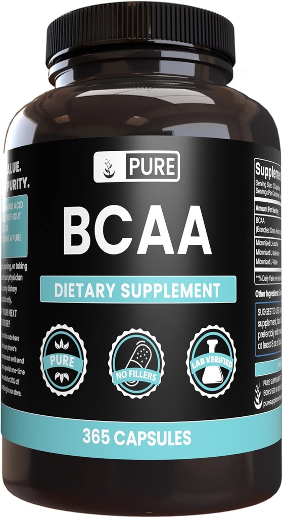 Pure Original Ingredients BCAA (365 Capsules) No Magnesium Or Rice Fillers, Always Pure, Lab Verified