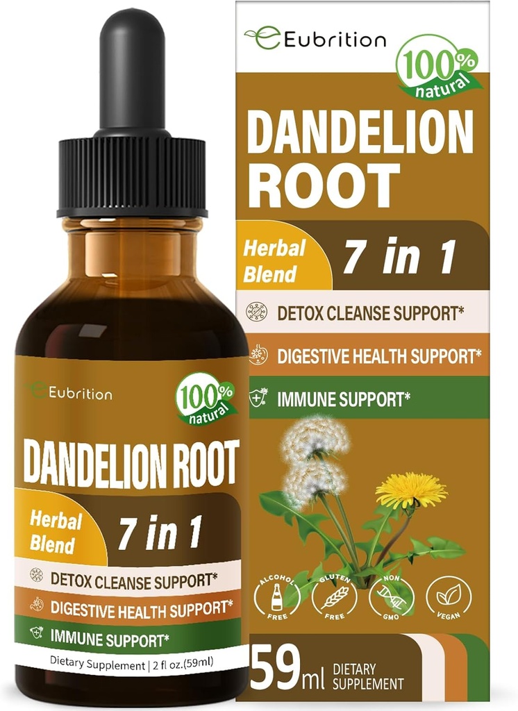 Dandelion Root Extract Drops, Diente de Leon Organico Hierba, Dandelion Supplement Formula w/Milk Thistle Turmeric for Detox Cleanse, Digestion & Immune Support, Alcohol-Free Tincture. 2oz