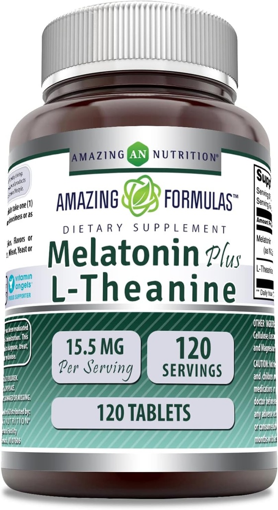 Amazing Formulas Melatonin Plus L-Theanine 15.5 Mg | Tablets Supplement | Non-GMO | Gluten-Free | Made in USA (1 Pack | 120 Count)