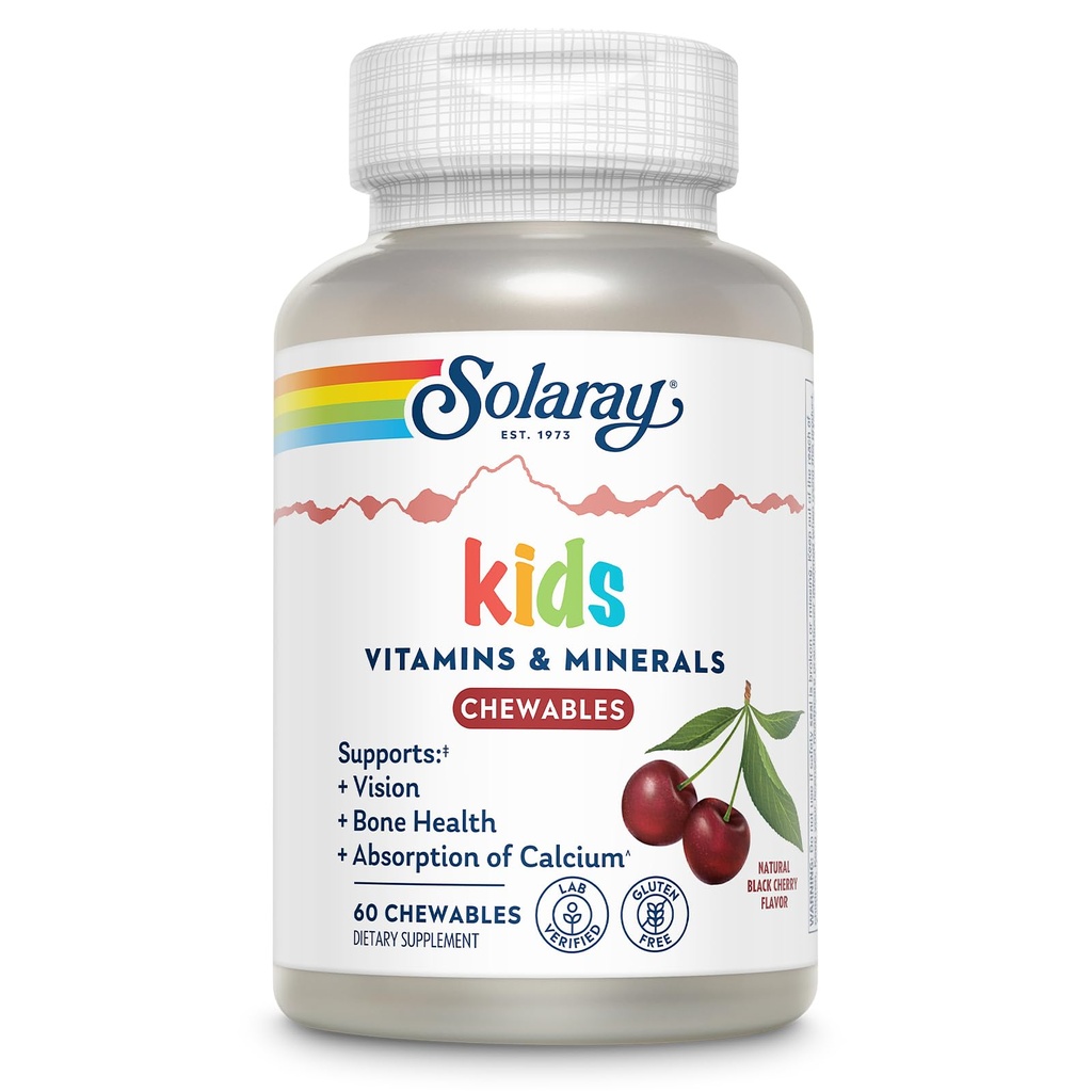 SOLARAYの子供達のビタミン及び鉱物は子供の大きい黒いチェリーの味(076280047974)のためのMultivitaminを完了します(60の咀嚼、30のサーブ)