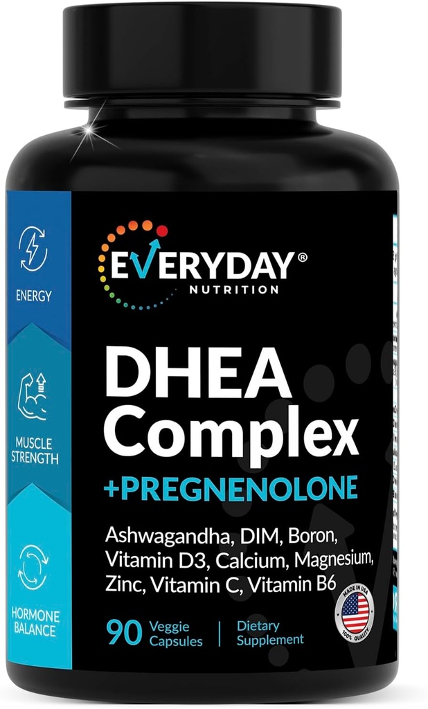 DHEA Micronized 200mg Complex with Pregnenolone 100mg Supplement for Men & Women with Ashwagandha, DIM, Magnesium, Boron, Calcium , Zinc, Vitamin D3, C and B6 Hormone Support - Made in USA 90 Capsules
