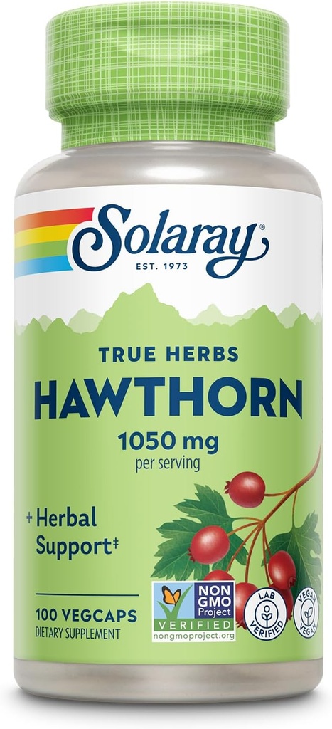 SOLARAY Hawthornベリーカプセル 1050 mg - ハーブサポート - 全体的なウェルネスサポートのためのホーソーンベリーサプリメント - 全ベリー、ビーガン、非GMO、60日保証、50のサービング、100 VegCaps