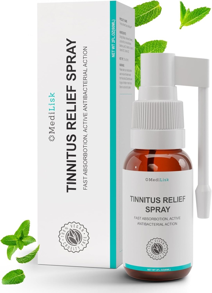 Medilisk Tinnitusリリーフスプレー - 耳を鳴らすための耳鳴りの救済をサポート - 草の耳のケア製品 - 非ステロイドと催眠 - 1 Fl Oz - 1のパック