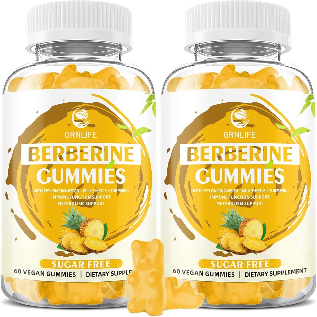 セイロンシナモン1500mg高効力Berberine GmmiesとImmeとMetabolismサポート、砂糖無料、パイナップル味 - 120カウント