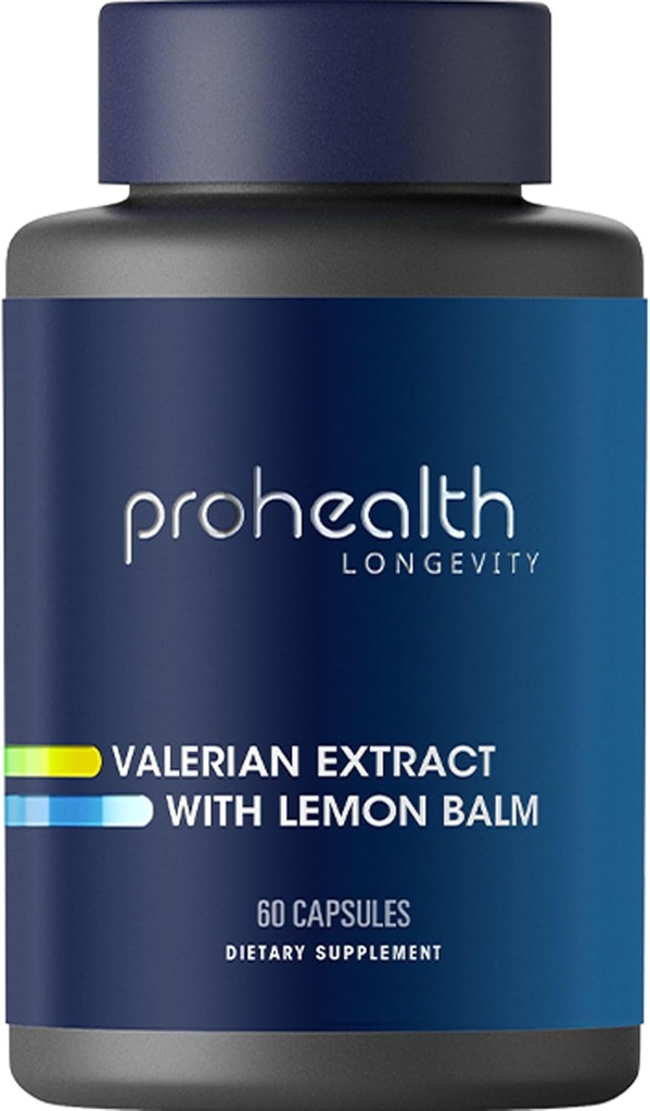 ProHealth Valerian Extract + レモンバーム(60カプセル) 160 mg Valerian + 80 mg レモンバーム | リラックス&睡眠サポート | 朝の食料品 | ビーガン | グルテンフリー | 大豆無料