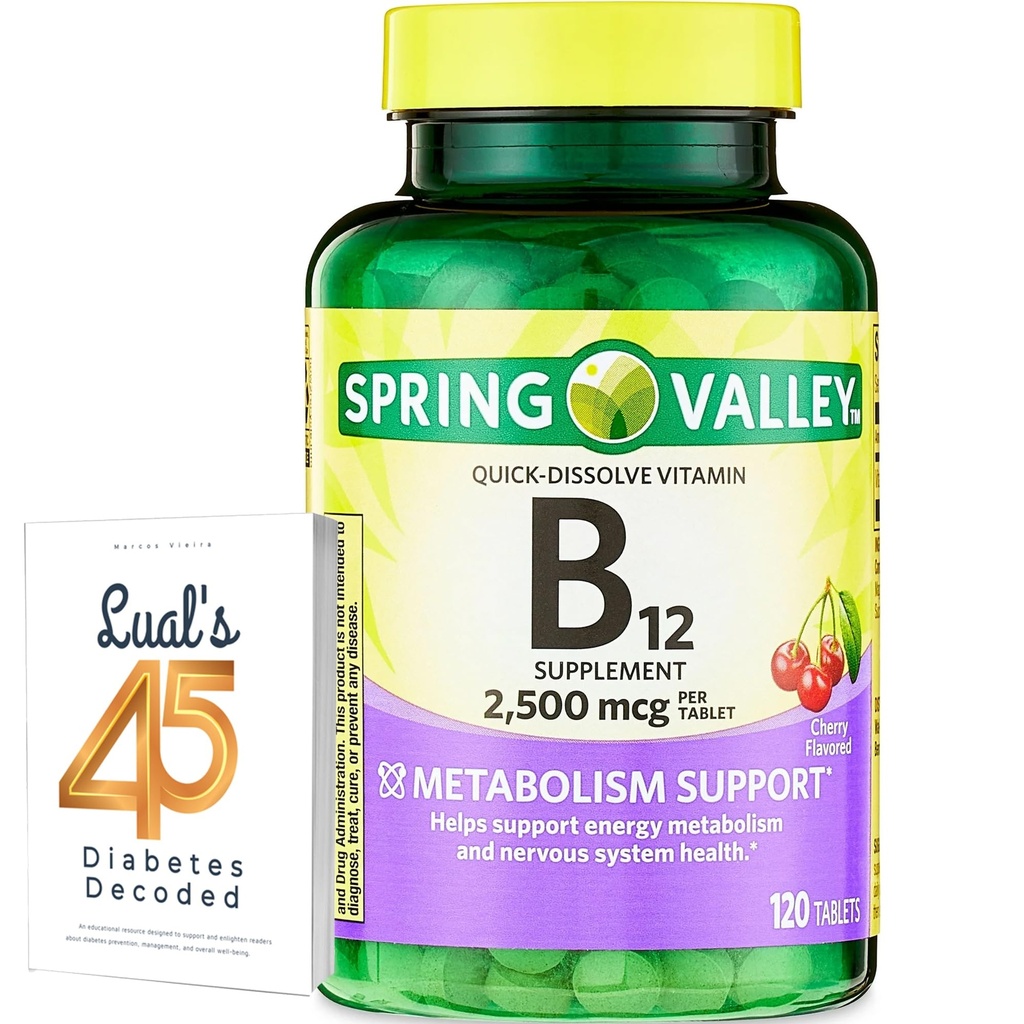 春の谷ビタミンB12クイック分解錠 栄養補助食品 | ビタミンB12 2500 mcg | Bビタミン | 女性と男性のためのビタミンB12コンプレックス | ルールの45の糖尿病が解読した120錠