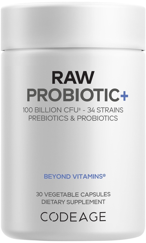 Codeage の未加工 Probiotic+ の補足 - 34 の Probiotic の緊張、100 の鋼片 CFUs の未加工全食糧 Probiotics、Digestive Enzymes の未加工フルーツ及び Veggie のプレバイオティクス - 野生の Kefir の文化 - Non-GMO - 30 のカプセル