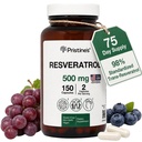 PRISTINEのResveratrol 500MG 75の日の供給の反老化の酸化防止剤及び中心の健康の補足のカプセル - 脳及び肺の健康の利点