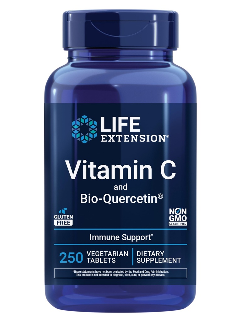 ライフエクステンションビタミンCとBio-Quercetin®、心臓血管の健康サプリメント、免疫サポート、高吸収性、ケルセチン、ビタミンC、グルテンフリー、非GMO、ベジタリアン、250錠