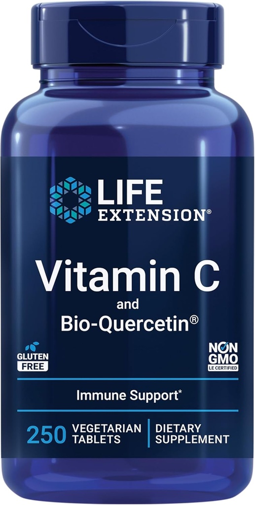 ライフエクステンションビタミンCとBio-Quercetin®、心臓血管の健康サプリメント、免疫サポート、高吸収性、ケルセチン、ビタミンC、グルテンフリー、非GMO、ベジタリアン、250錠