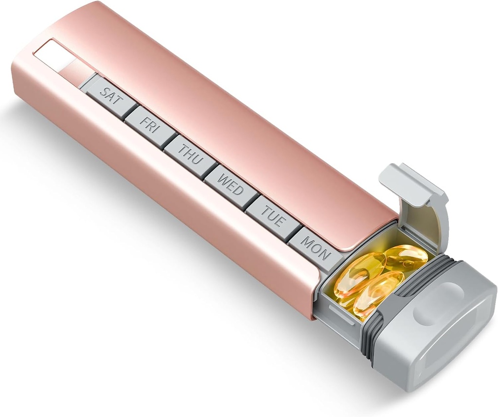 旅行丸薬のオルガナイザー週に、1日、1回、高級プレミアムアルミ合金の毎日の丸薬箱7日、携帯用金属の丸薬の箱、ビタミン、薬、丸薬、補足を握るかわいい丸薬のホールダー(ピンク)