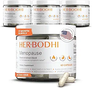 Meno- 女性のための月経閉止ホルモンバランス, エストロゲン大豆イソフラボン女性のための月経閉症サプリメント, Ashwagandha, ブラックコホッシュホットフラッシュ更年期障害救済, 夜の汗救済 240キャップ