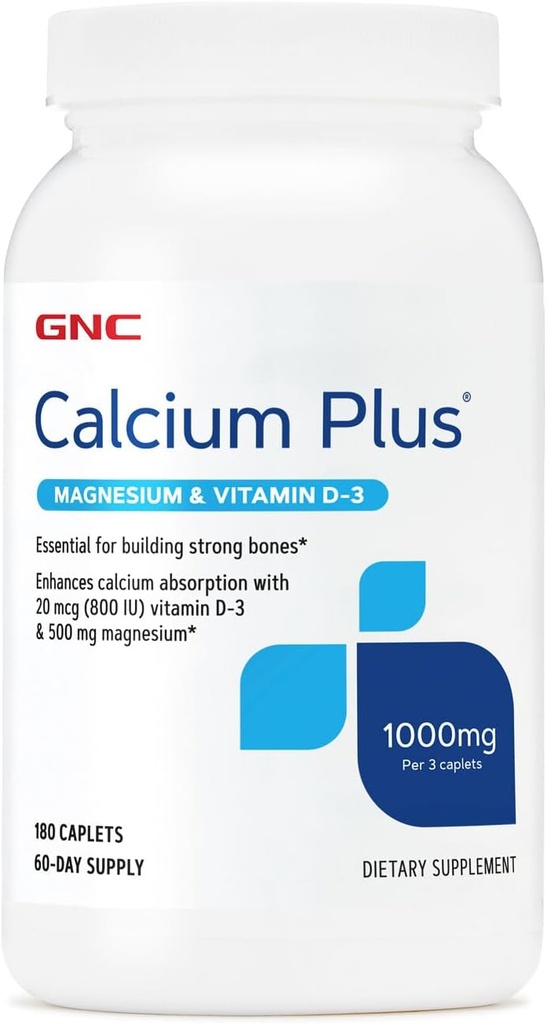GNC Calcium Plus Magnesium & Vitamin D-3 1000mg, Essential for Building Strong Bones, 180 Count