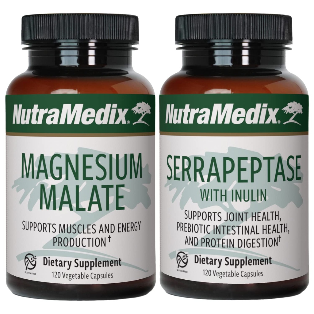 NutraMedixフィットネスプランサプリメントバンドル - 共同&モビリティウェルネスのためのエネルギー&アスレチックサポートとセラピターゼのためのマグネシウムマレート - フィットネスサポートサプリメント - 2ピースカプセルセット