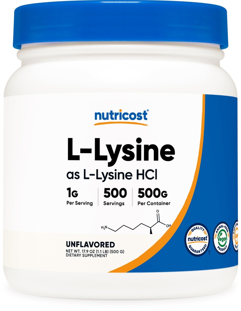 Nutricost L-Lysineパウダー500グラム - 純粋なL-Lysine、非GMO、グルテンフリー