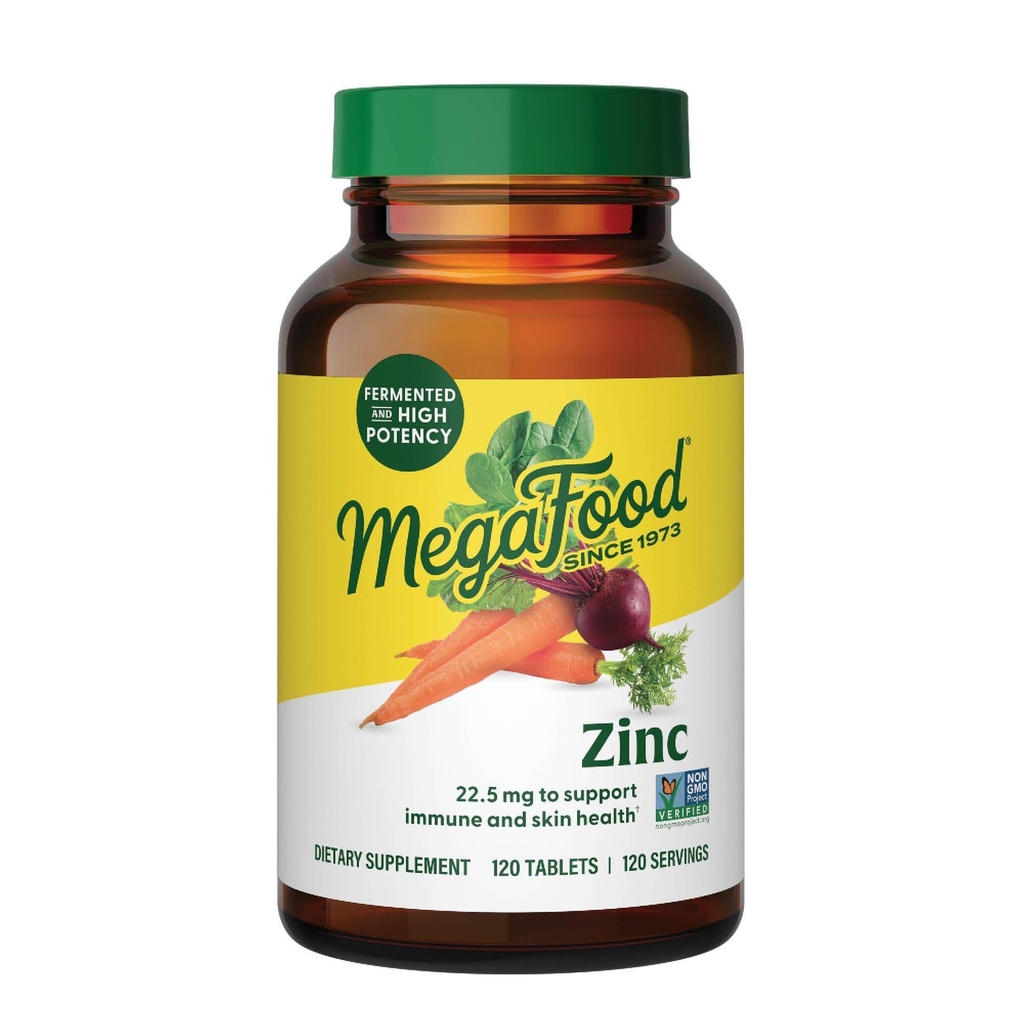 MegaFood亜鉛サプリメント - 22.5 mgの高効力発酵亜鉛でビーガン免疫サポートサプリメント - 本物の食品で作られた - グルテンフリー、コーシャ - 120錠、120便