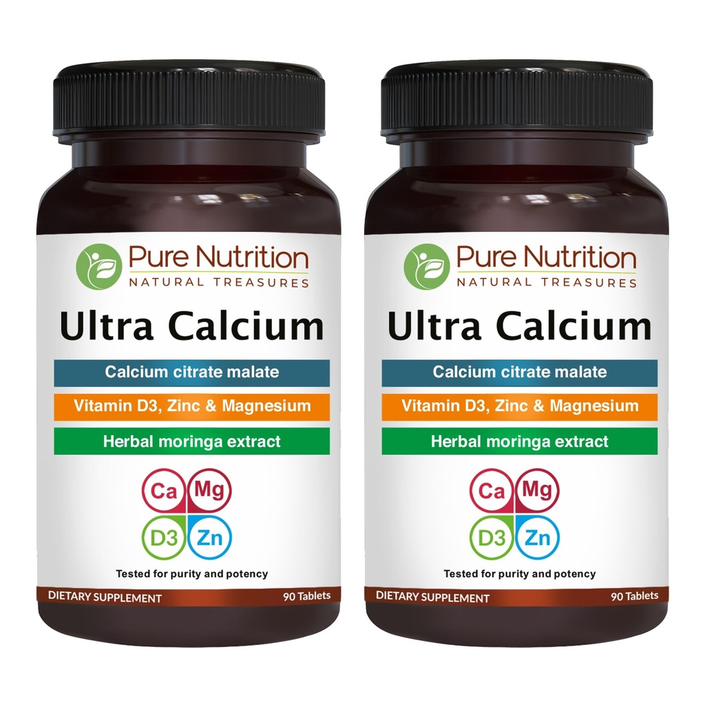 純粋な栄養VIT D3 + K2の超カルシウム1000mg  180タブ(90 Xのパック2) カルシウム クエン酸塩のマレート、VIT D3、K2、Moringa Oleifera、マグネシウムおよび亜鉛の高吸収性カルシウム補足。